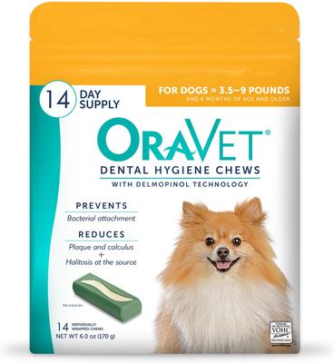 Show full view: OraVet Hygiene Dental Chews for X-Small Dogs, Up to 10-lbs., 14 count slide 1 of 10