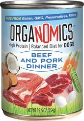OrgaNOMics Beef & Pork Dinner Grain-Free Pate Wet Dog Food, 12.5-oz can, case of 12