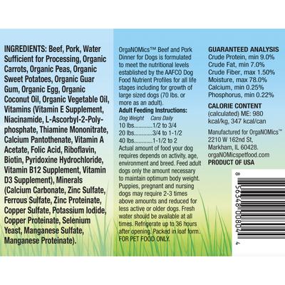 Show full view: OrgaNOMics Beef & Pork Dinner Grain-Free Pate Wet Dog Food, 12.5-oz can, case of 12 slide 3 of 8