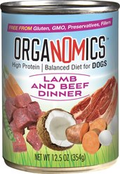 OrgaNOMics Lamb & Beef Dinner Grain-Free Pate Wet Dog Food, 12.5-oz can, case of 12