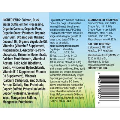 Show full view: OrgaNOMics Salmon & Duck Dinner Grain-Free Pate Wet Dog Food, 12.5-oz can, case of 12 slide 3 of 8