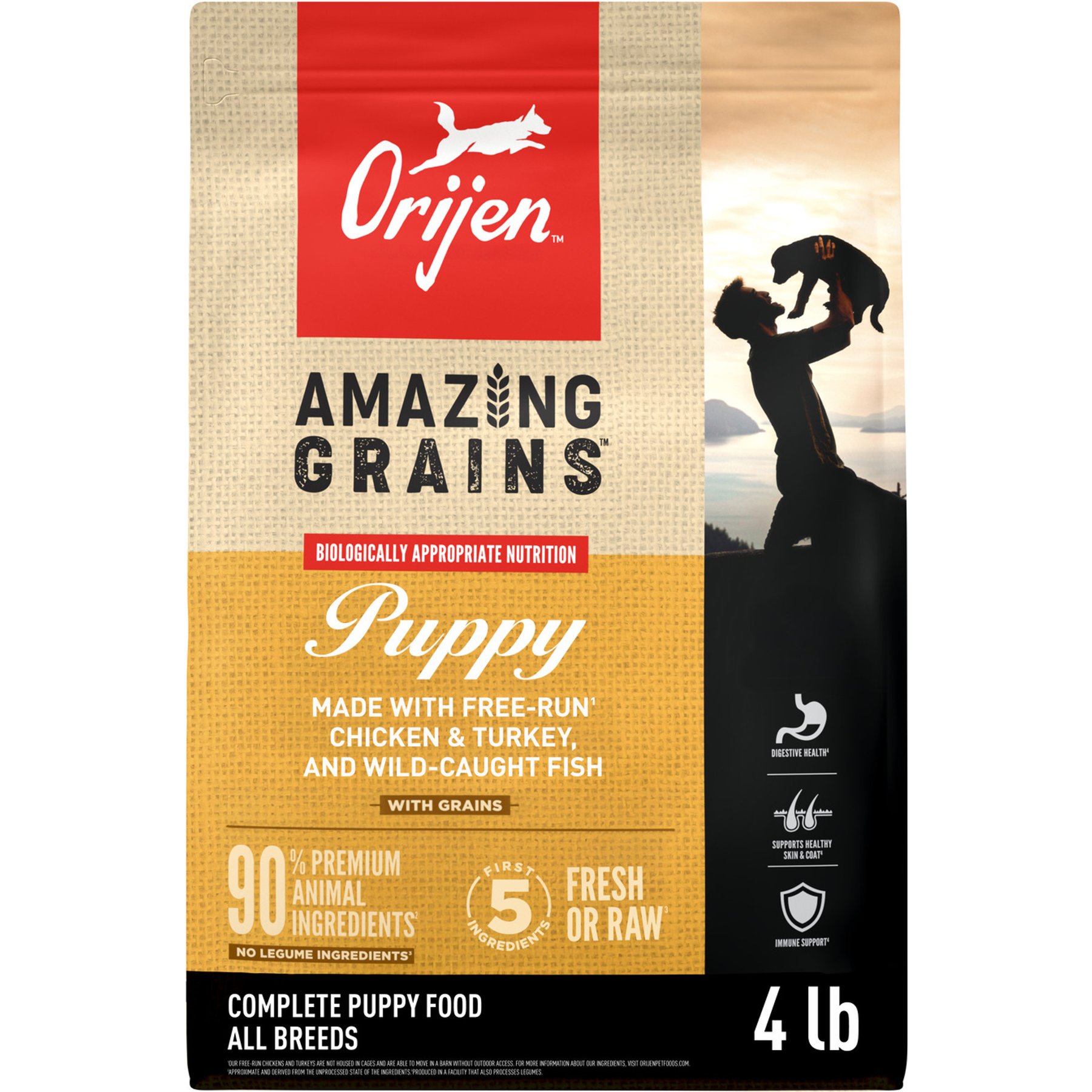 ORIJEN Amazing Grains High-Protein Puppy Dry Dog Food, 4-lb bag