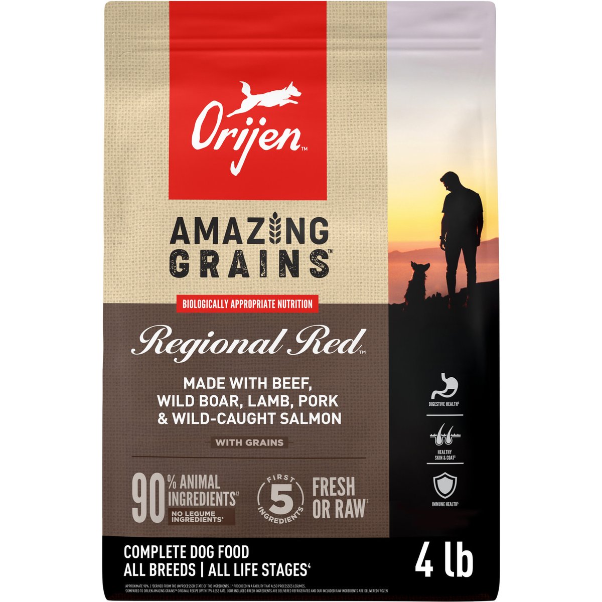 ORIJEN Amazing Grains Regional Red High-Protein Dry Dog Food, 4-lb bag