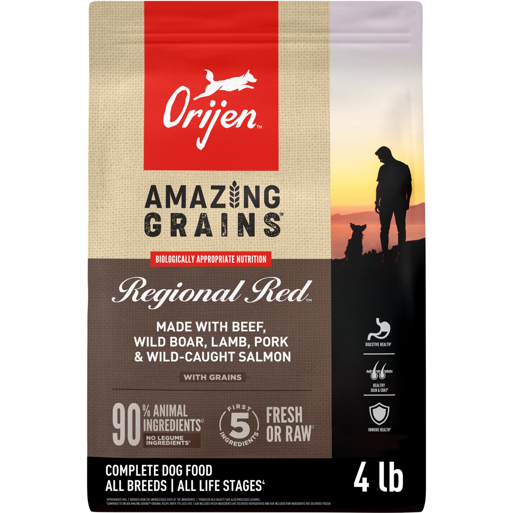 ORIJEN Amazing Grains Regional Red High-Protein Dry Dog Food, 4-lb bag