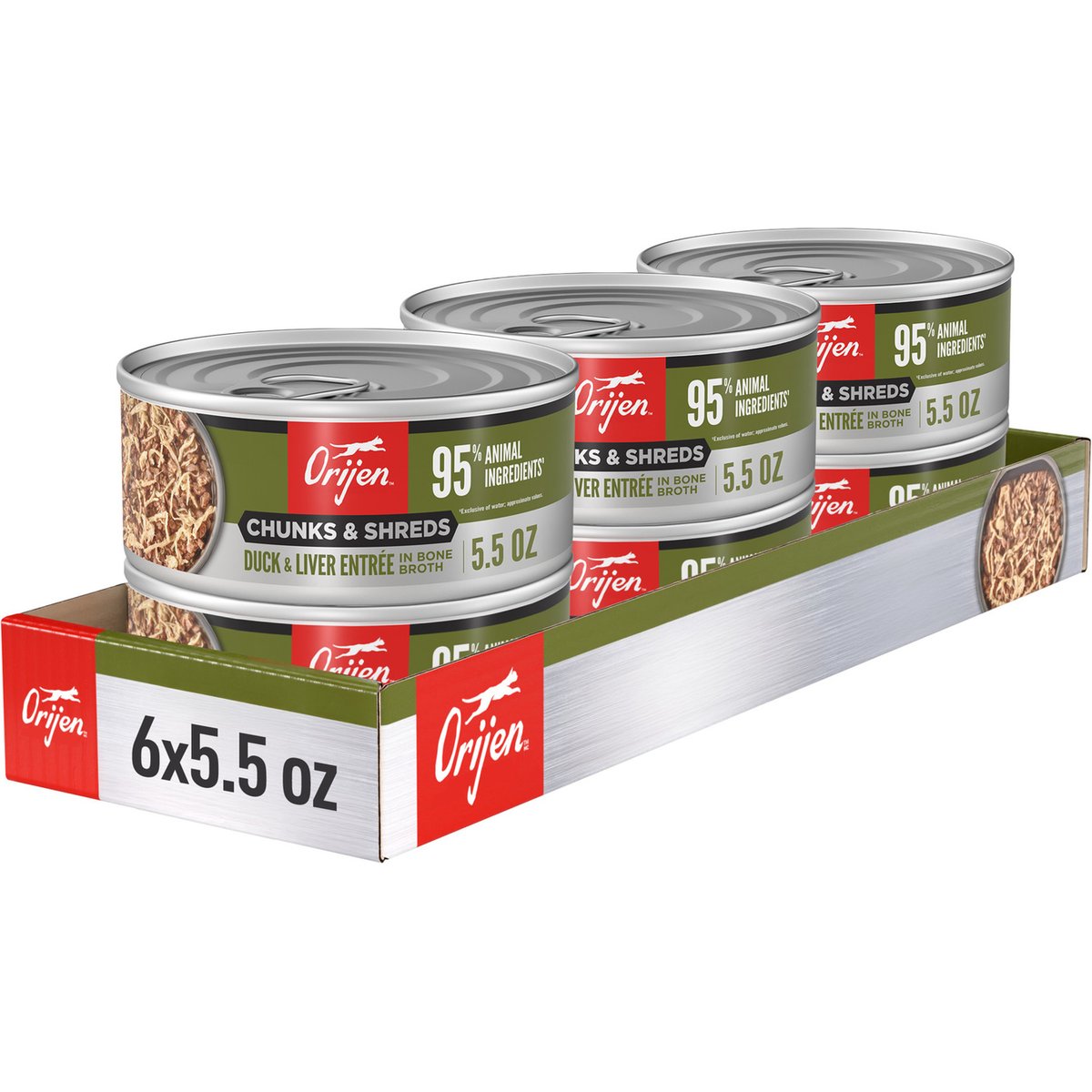 ORIJEN Duck & Liver Entree Chunks & Shreds Wet Cat Food, 5.5-oz can, case of 6