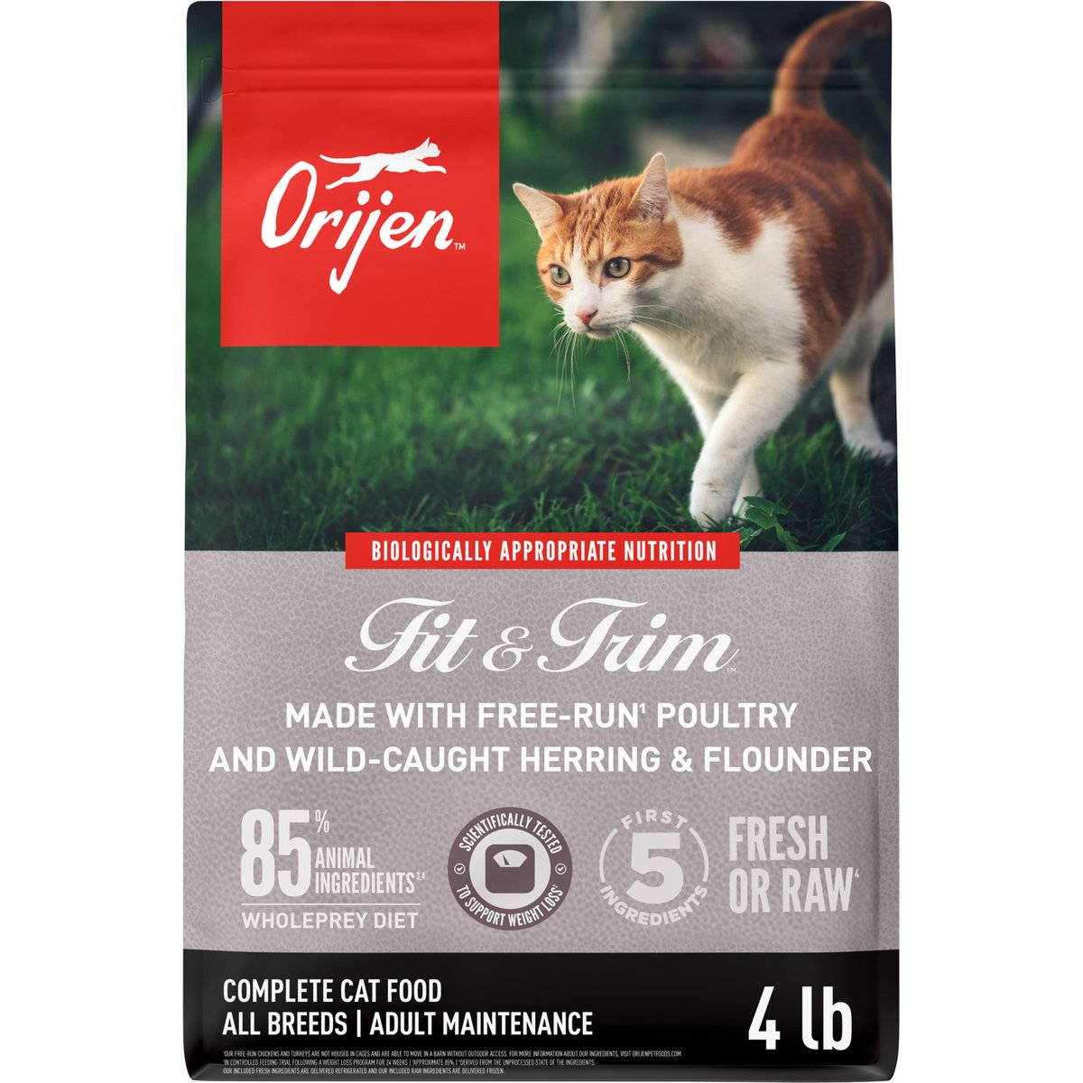 ORIJEN Fit & Trim Grain-Free High-Protein Premium Dry Cat Food, 4-lb bag