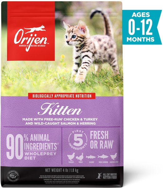 ORIJEN Free Run Chicken & Turkey, & Wild Caught Salmon & Herring Grain-Free Dry Kitten Food,