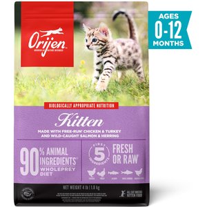 ORIJEN Free Run Chicken & Turkey, & Wild Caught Salmon & Herring Grain-Free Dry Kitten Food,