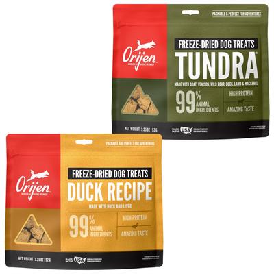 Show full view: ORIJEN Free-Run Duck Formula + Tundra Freeze-Dried Dog Treats slide 1 of 7