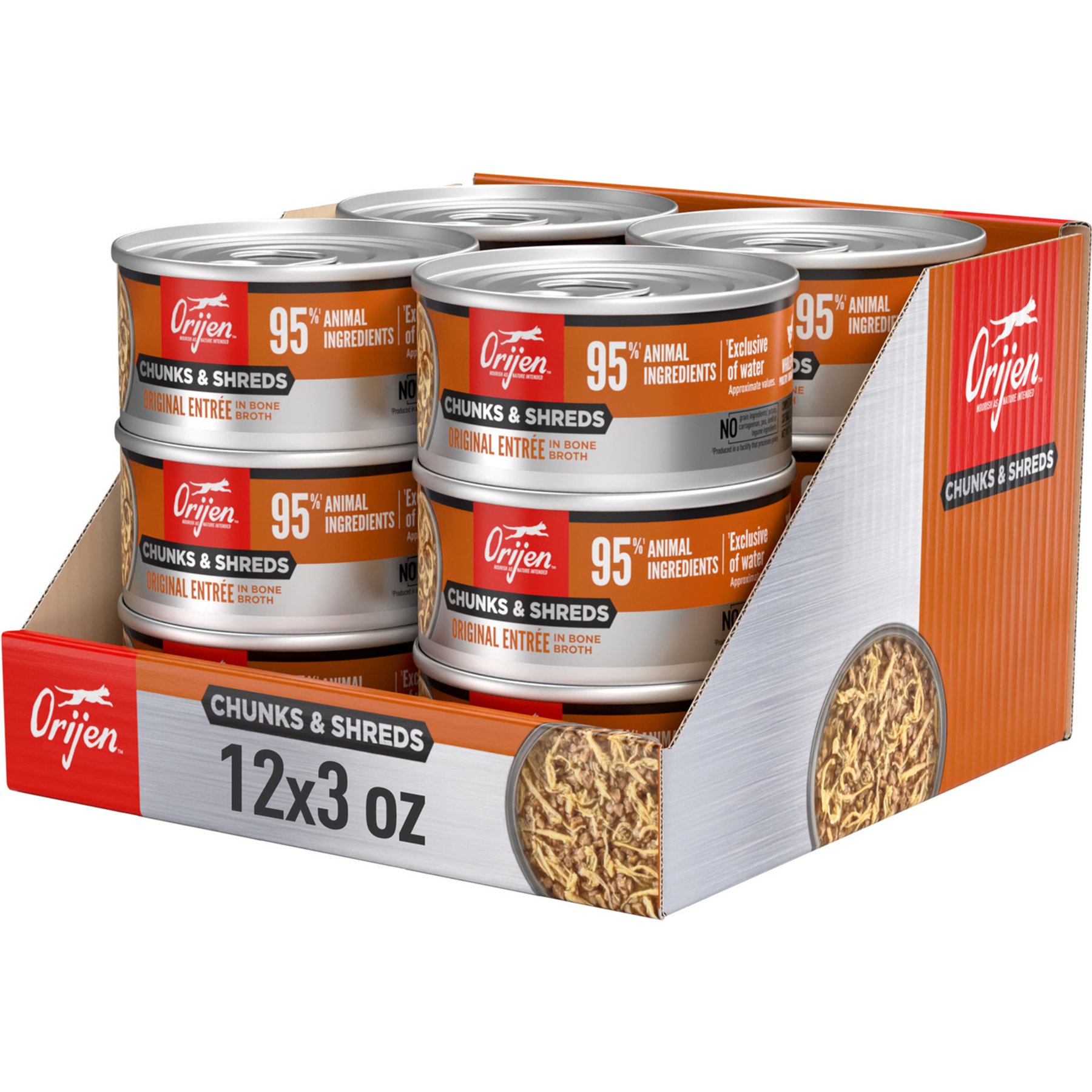 ORIJEN Original Entree Chunks & Shreds Wet Cat Food, 3-oz can, case of 12
