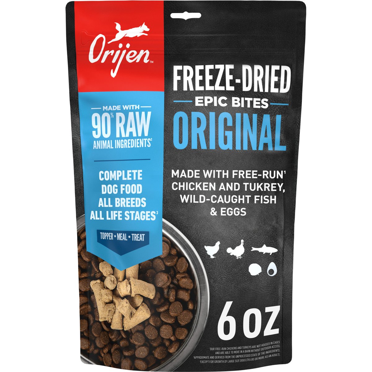 ORIJEN Original Epic Bites Freeze-Dried Dry Dog Food, 6-oz bag