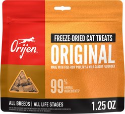 ORIJEN Original Freeze-Dried Grain-Free High-Protein Raw Animal Ingredients Cat Treats, 1.25-oz bag