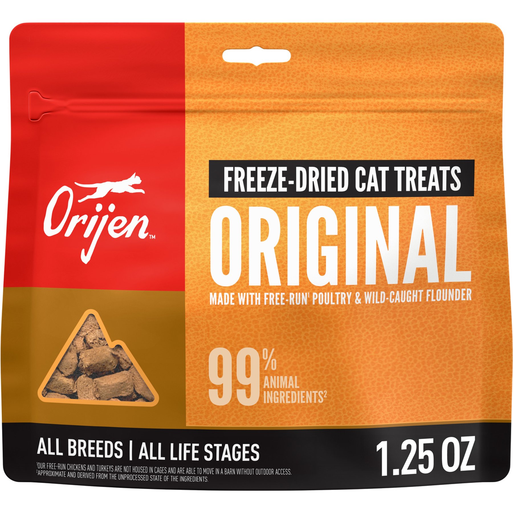 ORIJEN ORIJEN Original Freeze-Dried Grain-Free High-Protein Raw Animal Ingredients Cat Treats, 1.25-oz bag