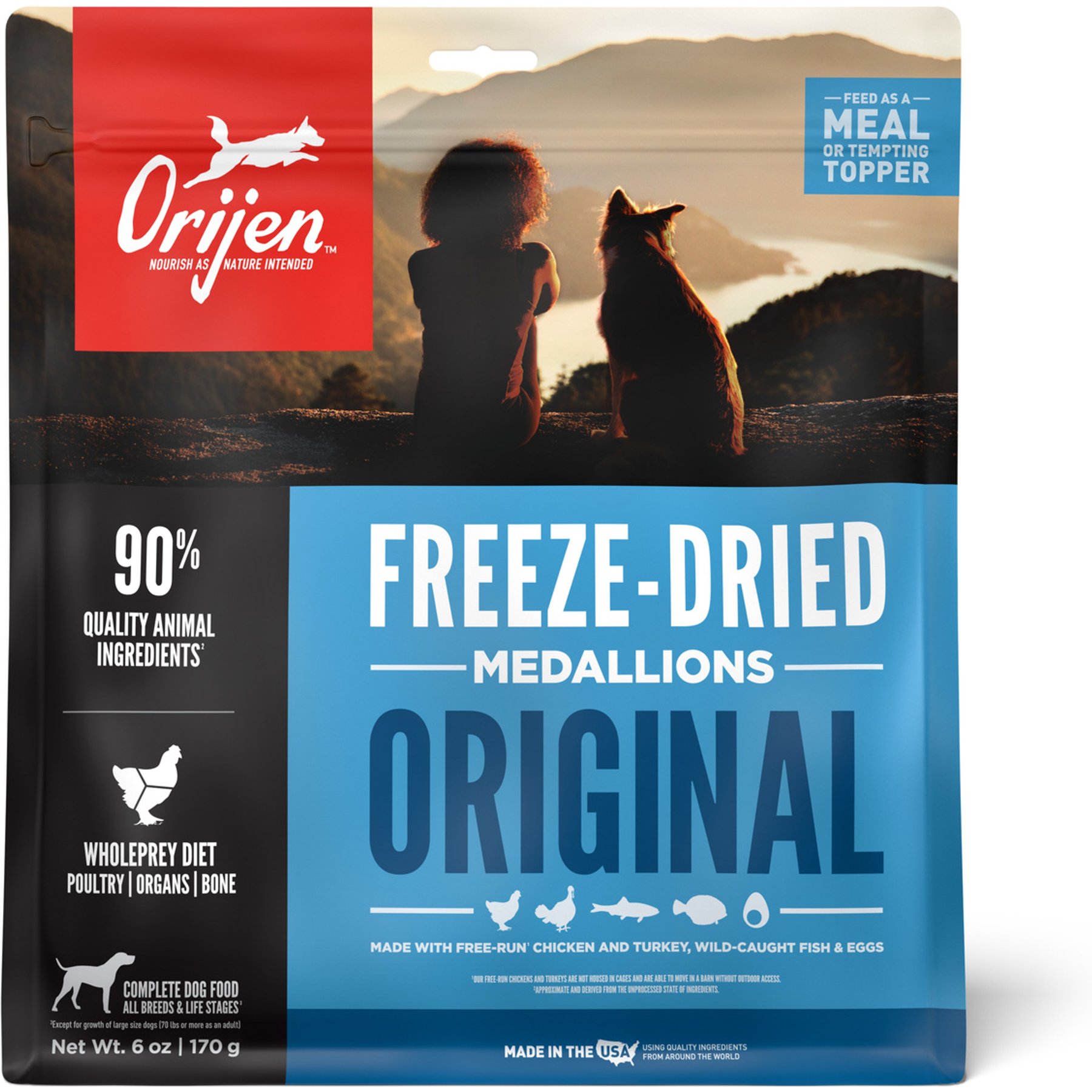 ORIJEN Original Grain-Free High-Protein Freeze-Dried Dog Food & Topper, 6-oz bag
