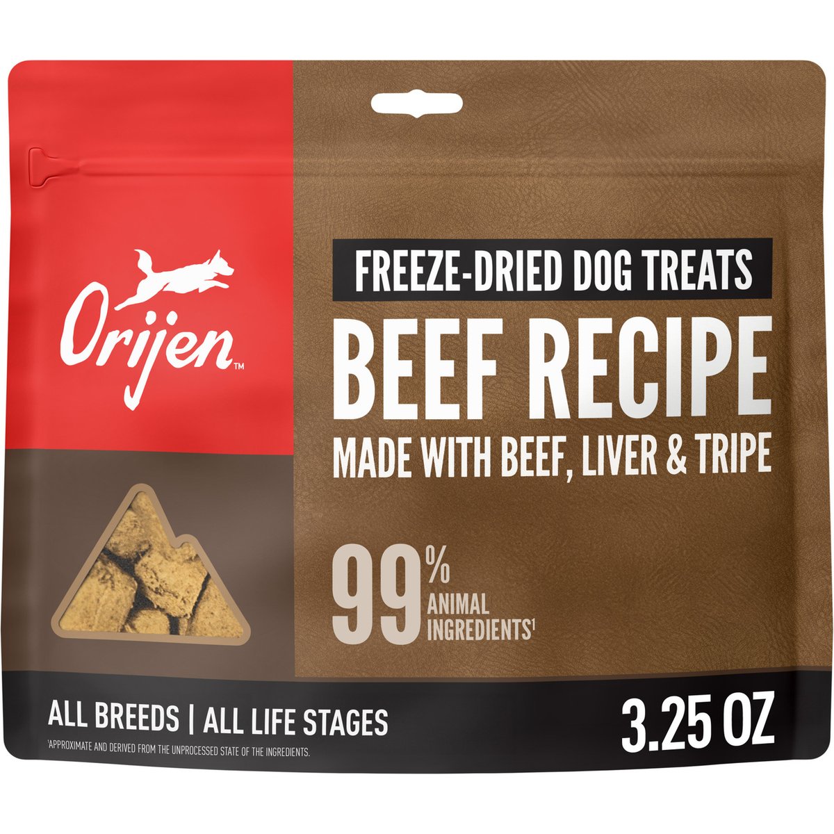 ORIJEN Ranch-Raised Beef Grain-Free High-Protein Freeze-Dried Dog Treats, 3.25-oz bag