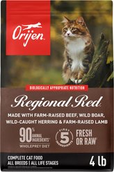 ORIJEN Regional Red Grain-Free High-Protein Premium Dry Cat Food, 4-lb bag