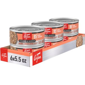ORIJEN Salmon & Chicken Entree Chunks & Shreds Wet Cat Food, 5.5-oz can, case of 6