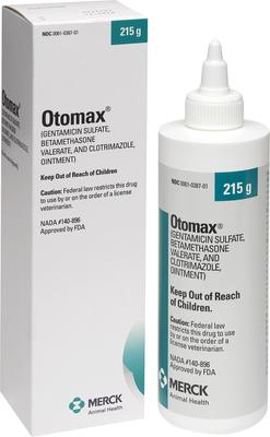 Show full view: Otomax (Gentamicin / Betamethasone / Clotrimazole) Otic Ointment for Dogs, 215-g bottle slide 3 of 8