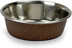 OurPets Durapet Non-Skid Woodgrain Stainless Steel Dog & Cat Bowl, Dark Brown, 4-cup