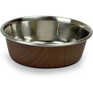 OurPets Durapet Non-Skid Woodgrain Stainless Steel Dog & Cat Bowl, Dark Brown, 4-cup