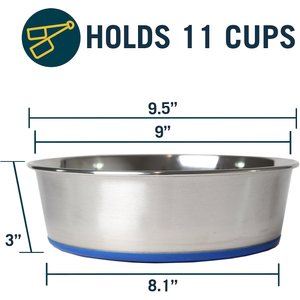 OurPets Durapet Premium Rubber-Bonded Stainless Steel Bowl, Large, 11 cups