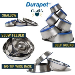 OurPets Durapet Premium Rubber-Bonded Stainless Steel Bowl, Large, 11 cups