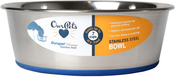 Show full view: OurPets Durapet Premium Rubber-Bonded Stainless Steel Bowl, Medium, 7 cups slide 1 of 8