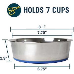 OurPets Durapet Premium Rubber-Bonded Stainless Steel Bowl, Medium, 7 cups