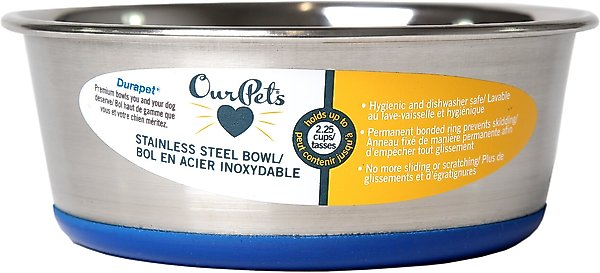 Show full view: OurPets Durapet Premium Rubber-Bonded Stainless Steel Bowl, Small, 2.25 cup slide 1 of 8