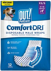 OUT! Disposable Male Dog Wraps, Extra Small/Small: 13 to 18-in waist, 12 count