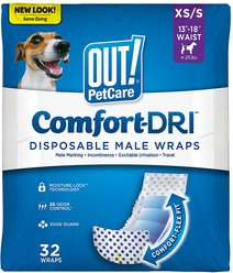 OUT! Disposable Male Dog Wraps, Extra Small/Small: 13 to 18-in waist, 32 count