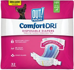 OUT! Petcare Disposable Female Dog Diapers, Toy: 9 to 14-in waist, 32 count