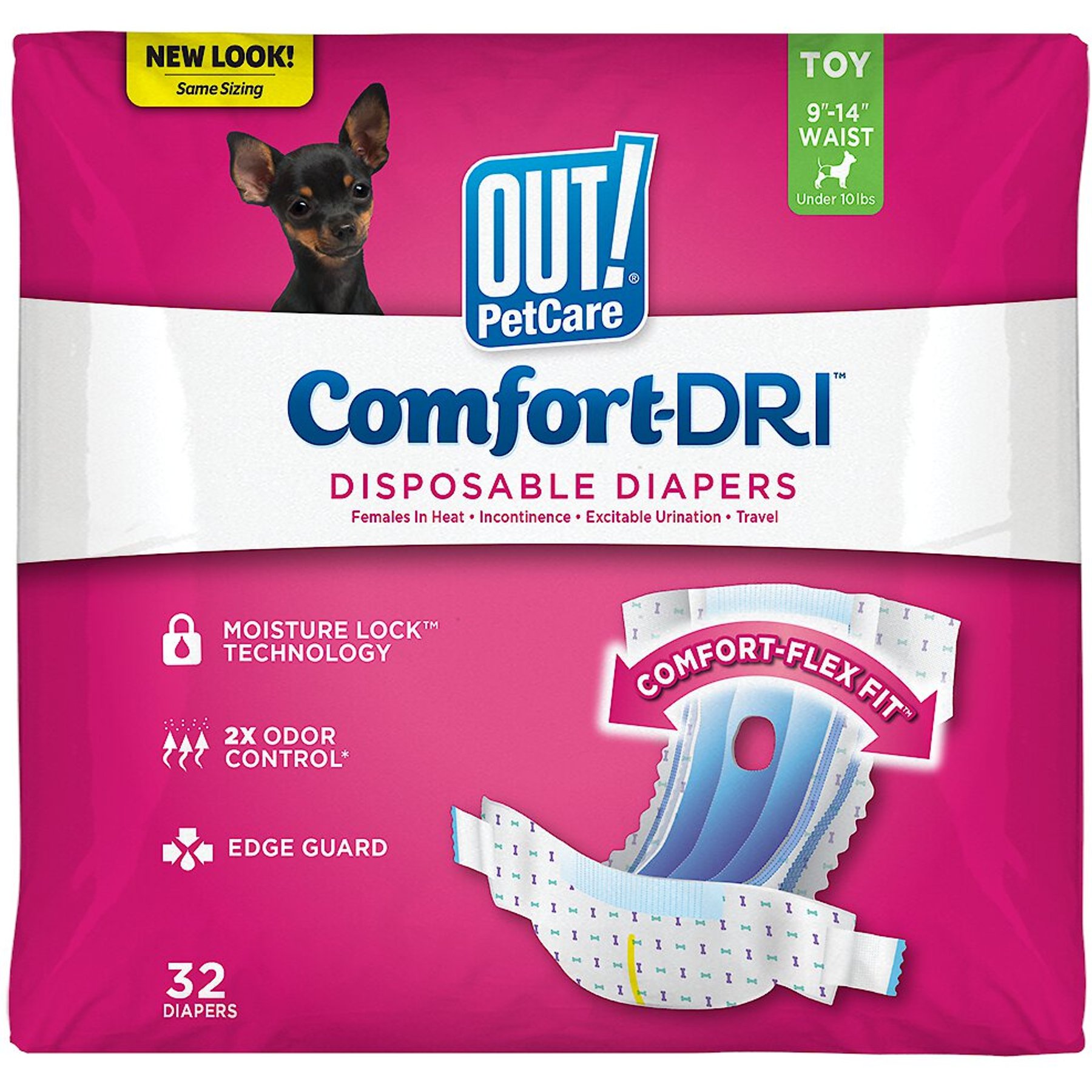 OUT! Petcare Disposable Female Dog Diapers, Toy: 9 to 14-in waist, 32 count