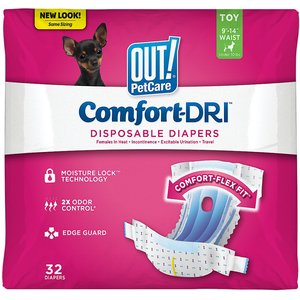 OUT! Petcare Disposable Female Dog Diapers, Toy: 9 to 14-in waist, 32 count