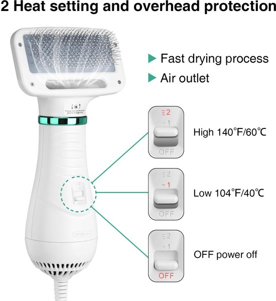 Show full view: Ownpets 2-in-1 Grooming Cat & Dog Hair Dryer with Slicker Brush slide 3 of 9