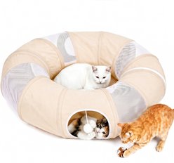 Ownpets Playing Tunnel with Breathing Mesh Cat Toy, Beige