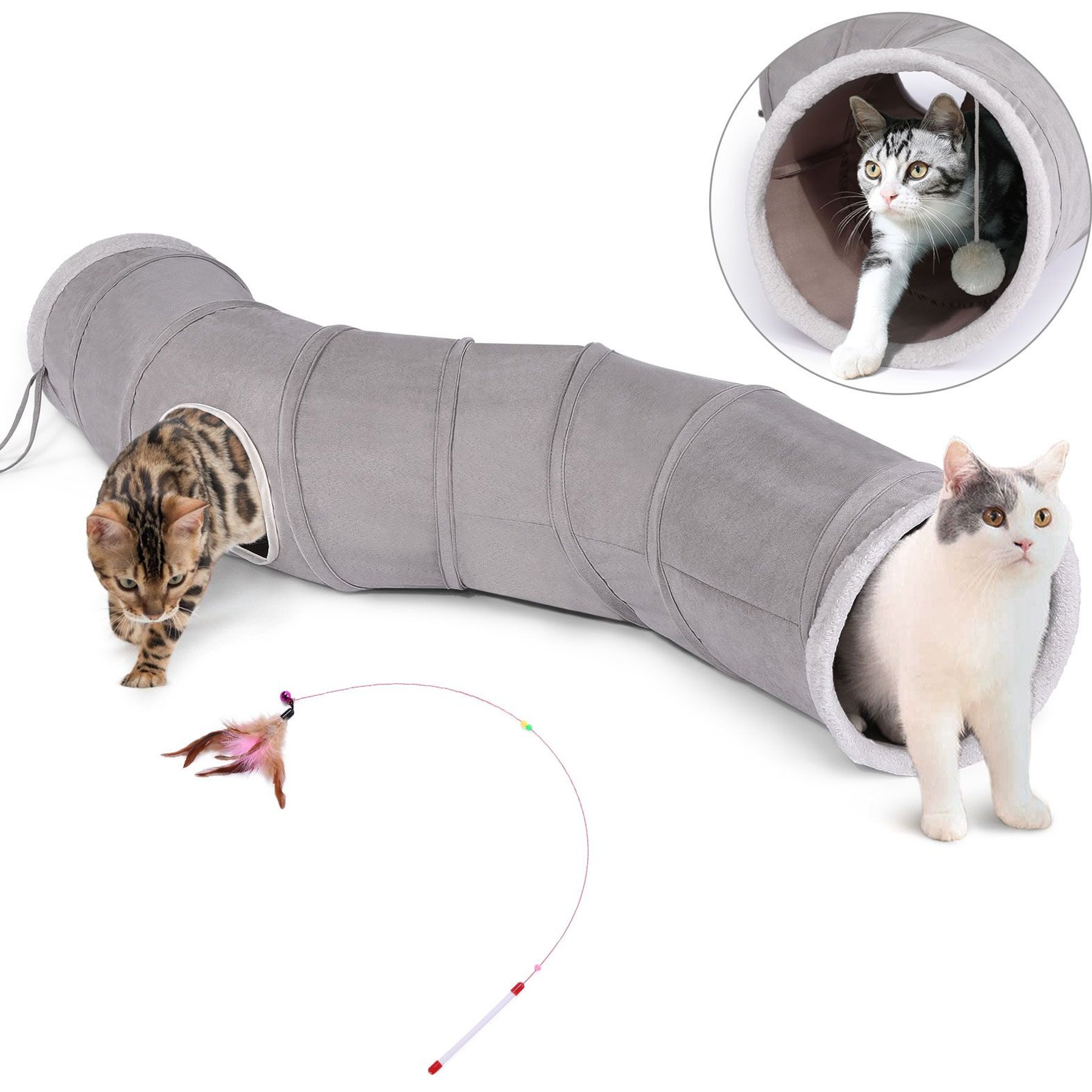 Ownpets Collapsible S-Shape Tunnel Cat Toy, Grey, Medium