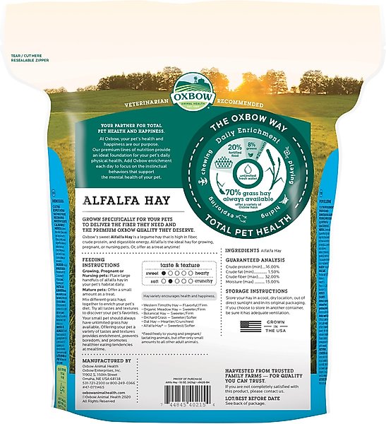 Show full view: Oxbow Alfalfa Hay Small Animal Food, 15-oz bag slide 2 of 11