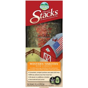 Oxbow Animal Health Harvest Hay Stacks Western Timothy Hay with Carrots All Natural Hay for Rabbits, Guinea Pigs, Chinchillas, Hamsters & Gerbils, 35-oz.