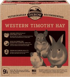 Oxbow Animal Health Western Timothy Hay All Natural Hay for Rabbits, Guinea Pigs, Chinchillas, Hamsters & Gerbils, 9-lb bag, bundle of 2