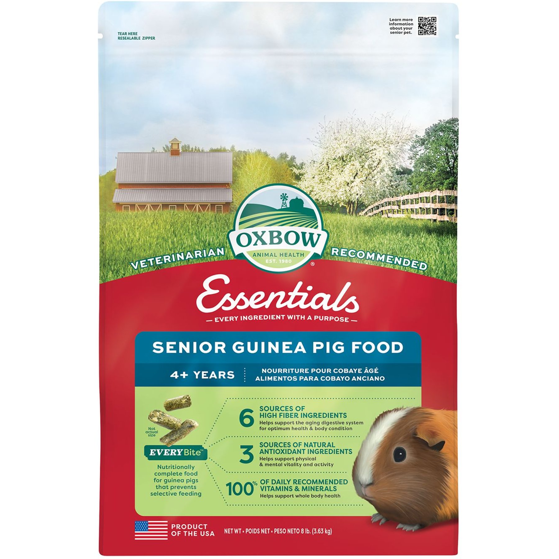 Oxbow Animal Healthy Essentials Natural Pellets Senior Guinea Pig Food, 8-lb bag