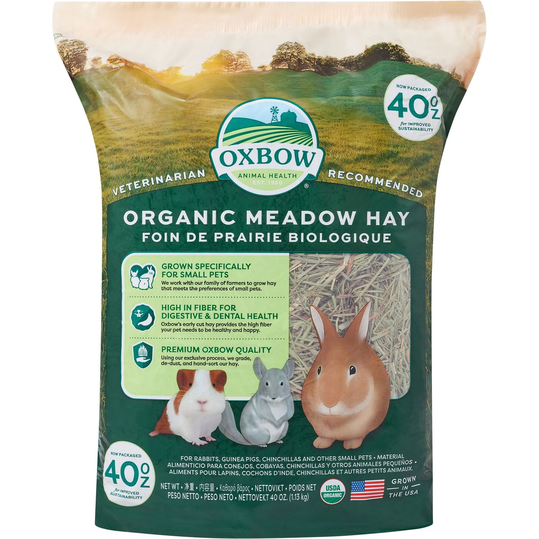 Oxbow Organic Meadow Hay Small Animal Food, 40-oz bag