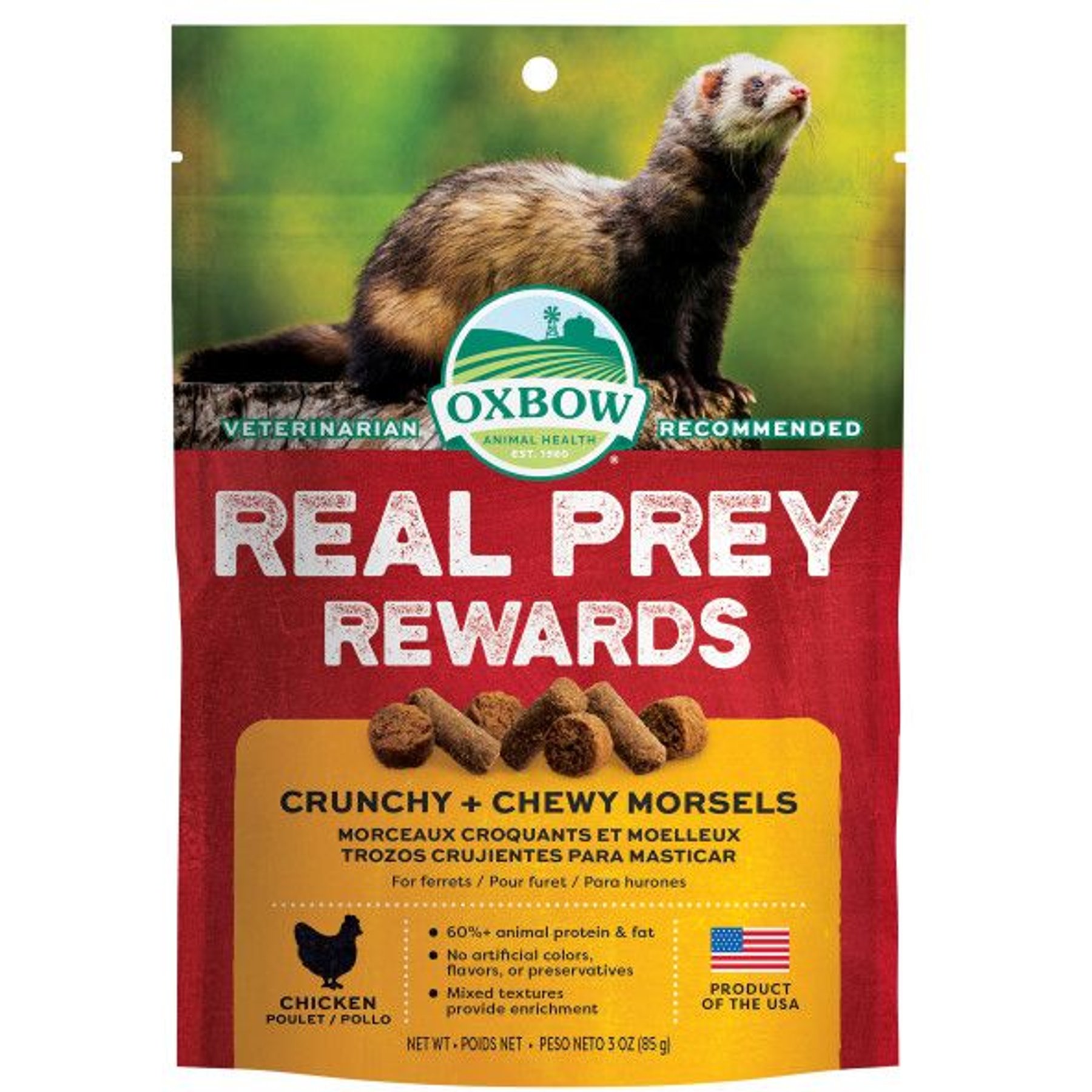 Oxbow Real Prey Rewards Crunchy & Chewy Chicken Ferrets Treats, 3-oz