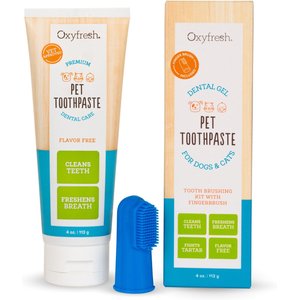 Oxyfresh Premium Vet Formulated Plaque & Tartar Dog & Cat Toothpaste with BPA-Free Silicone Brush, 4-fl oz bottle