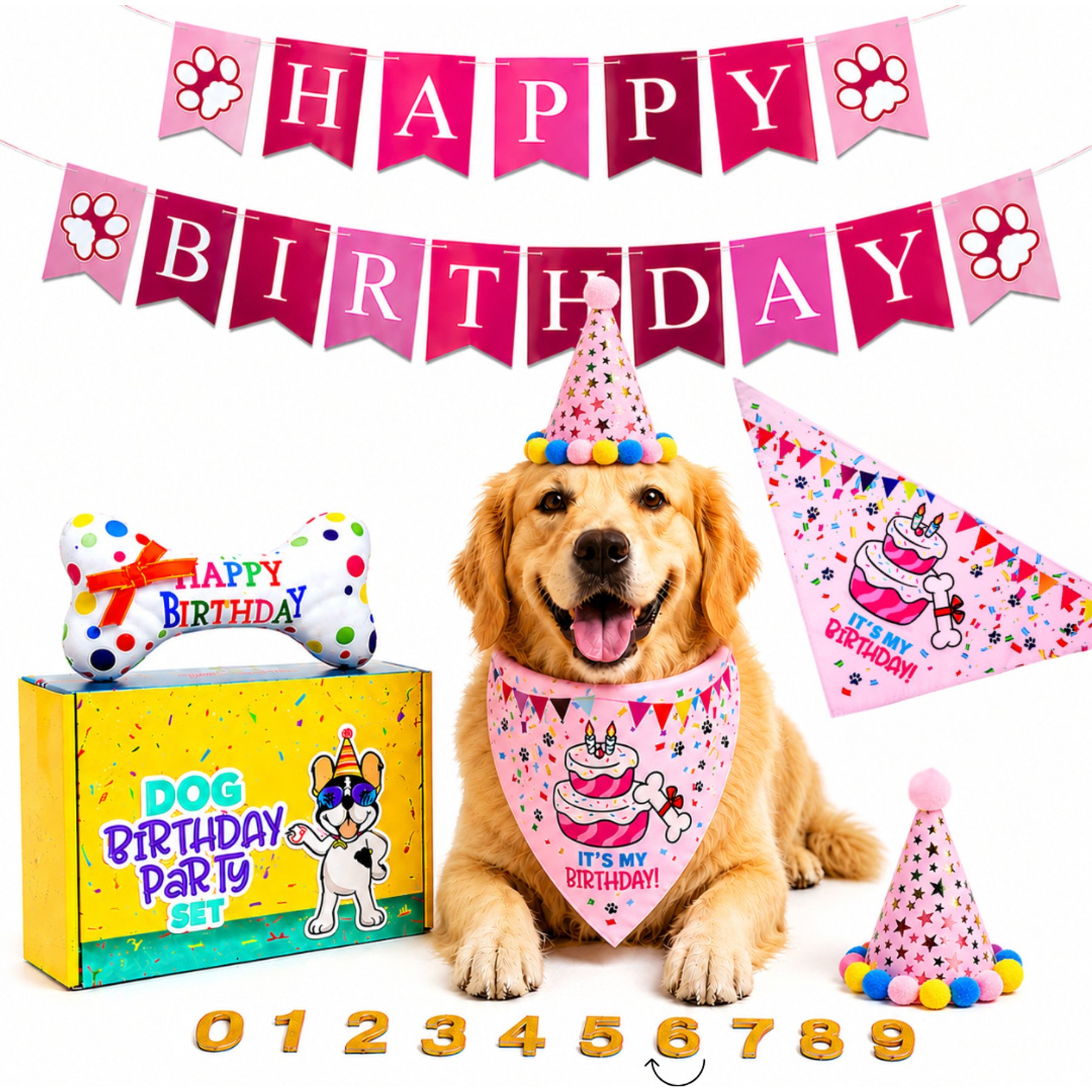 Pacific Pups Rescue Dog Birthday Party Set, Pink Stars, Medium