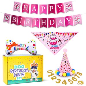 Pacific Pups Rescue Dog Birthday Party Set, Pink Stars, Medium