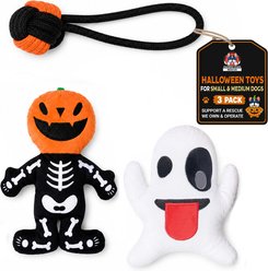 Pacific Pups Rescue Halloween Plush Ghost & Jack 'O Lantern with Spooky Rope Variety Pack Dog Toy, 3 count