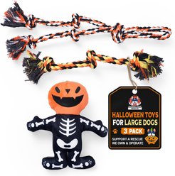 Pacific Pups Rescue Hallowen Jackolantern & Tug Variety Pack Dog Toy, Orange/Black/Yellow, Large, 3 count