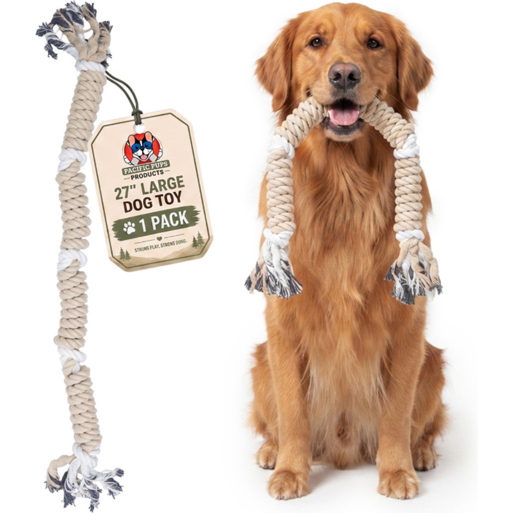 Pacific Pups Rescue Twist Teething Rope Tug Dog Toy, Natural Beige, X-Large: 28-in, 1 count