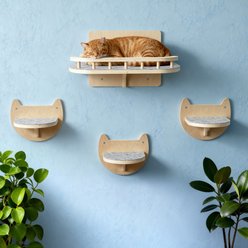 Pacific Pups Rescue Wall Mounted Cat Shelves & Steps, Natural Wood, Large
